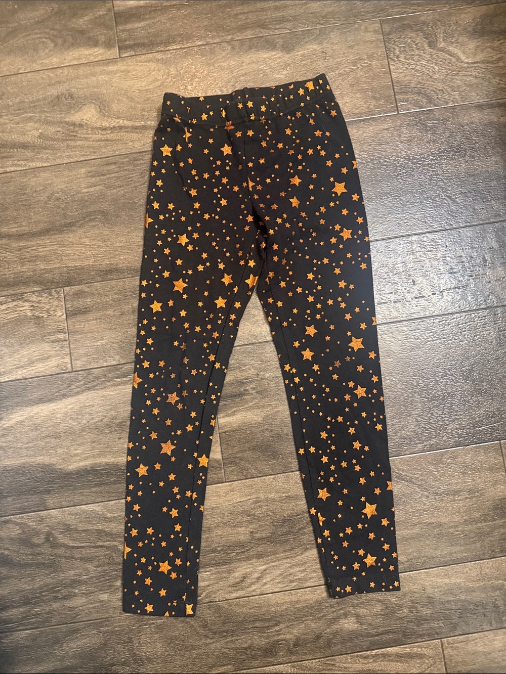 Kids Black Leggings with Orange Star Print